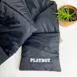 PLAYBOY Black Puffer Scarf With Hand Warmer Pockets